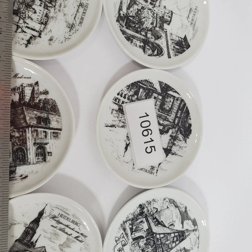 Royal Porzellan Bavaria KPM Coasters Set of 6 White Black Germany 4in Landmarks